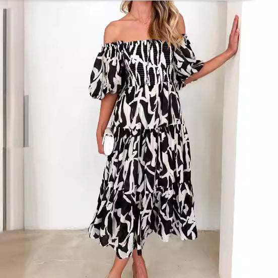 Off-shoulder Off-shoulder Collar Fashion Floral Dress - Clothing Personality