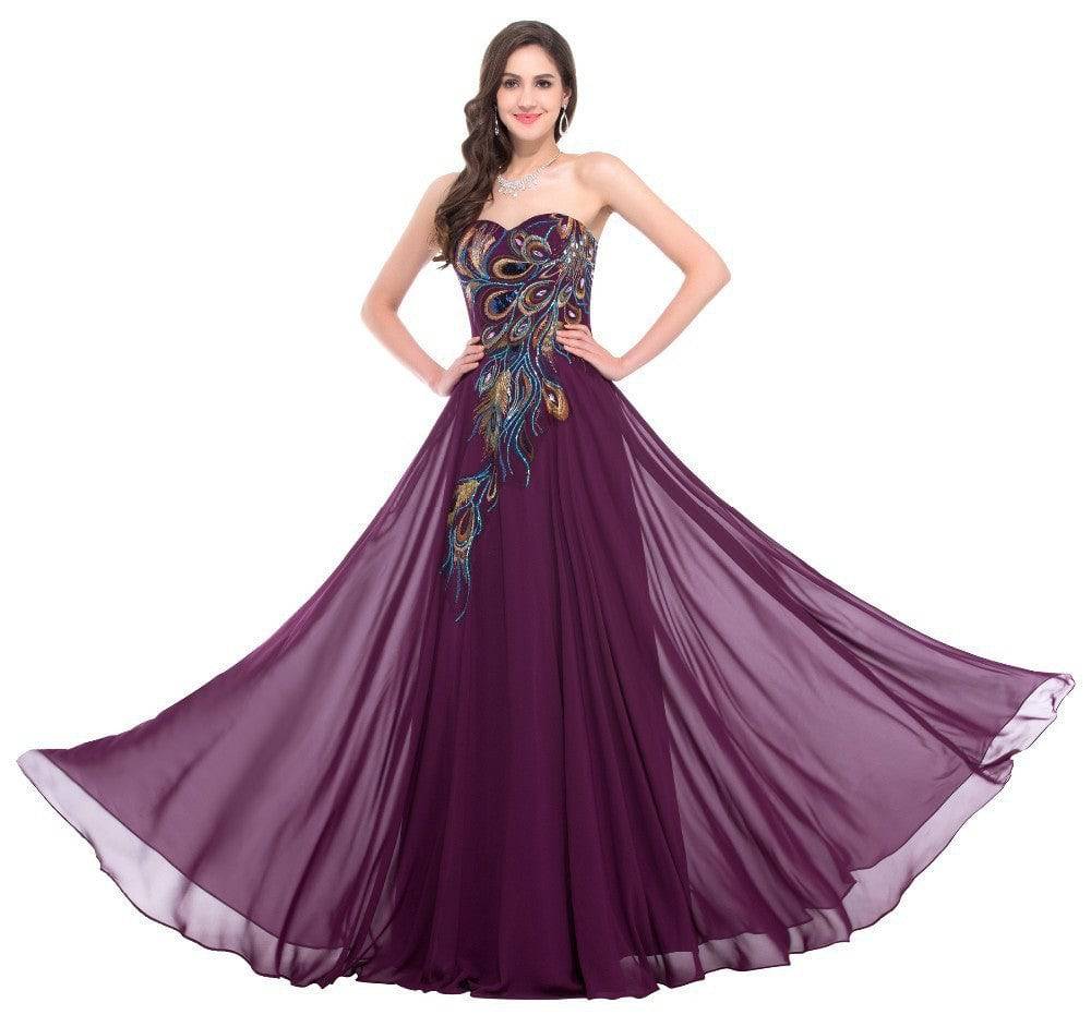 Women's Embroidered Peacock Print Dress Gown - Clothing Personality