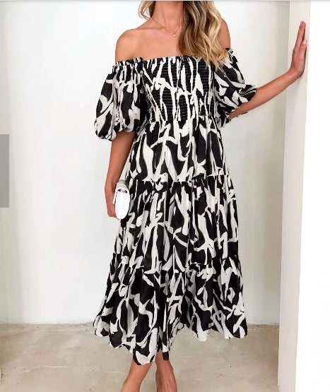 Off-shoulder Off-shoulder Collar Fashion Floral Dress - Clothing Personality