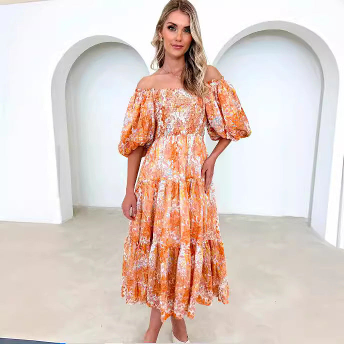 Off-shoulder Off-shoulder Collar Fashion Floral Dress - Clothing Personality