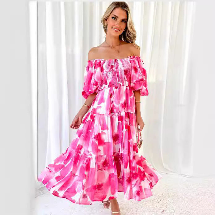 Off-shoulder Off-shoulder Collar Fashion Floral Dress - Clothing Personality