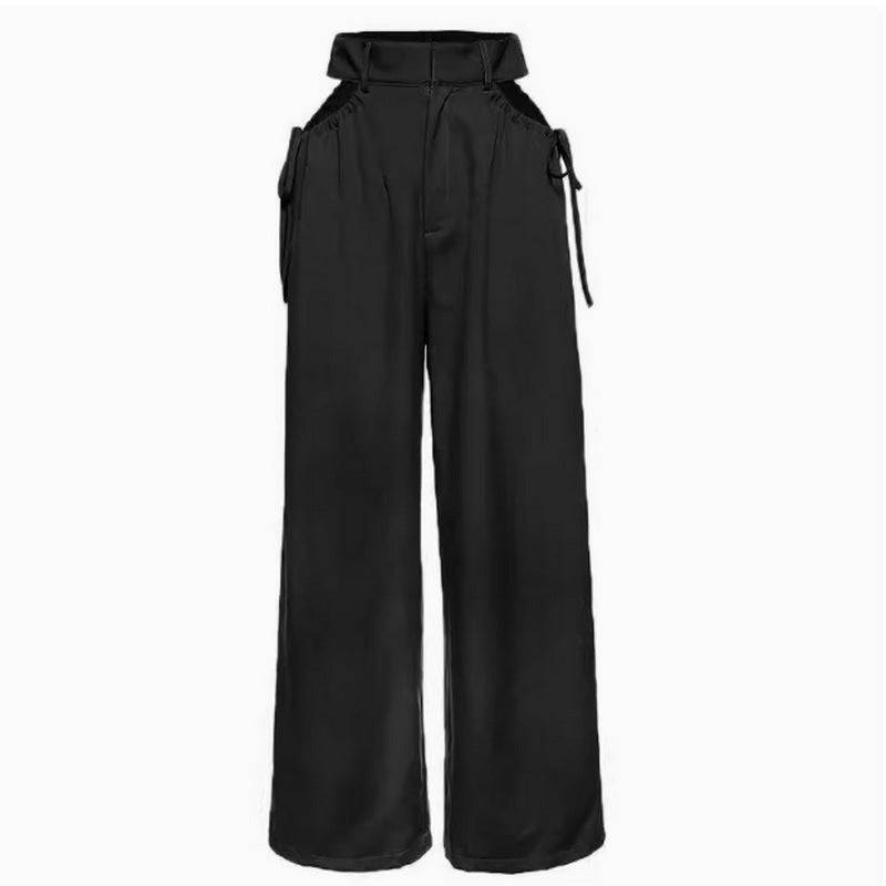 Hollow Out Waist Buckle Female High Waist Straight Pants Trousers - Clothing Personality