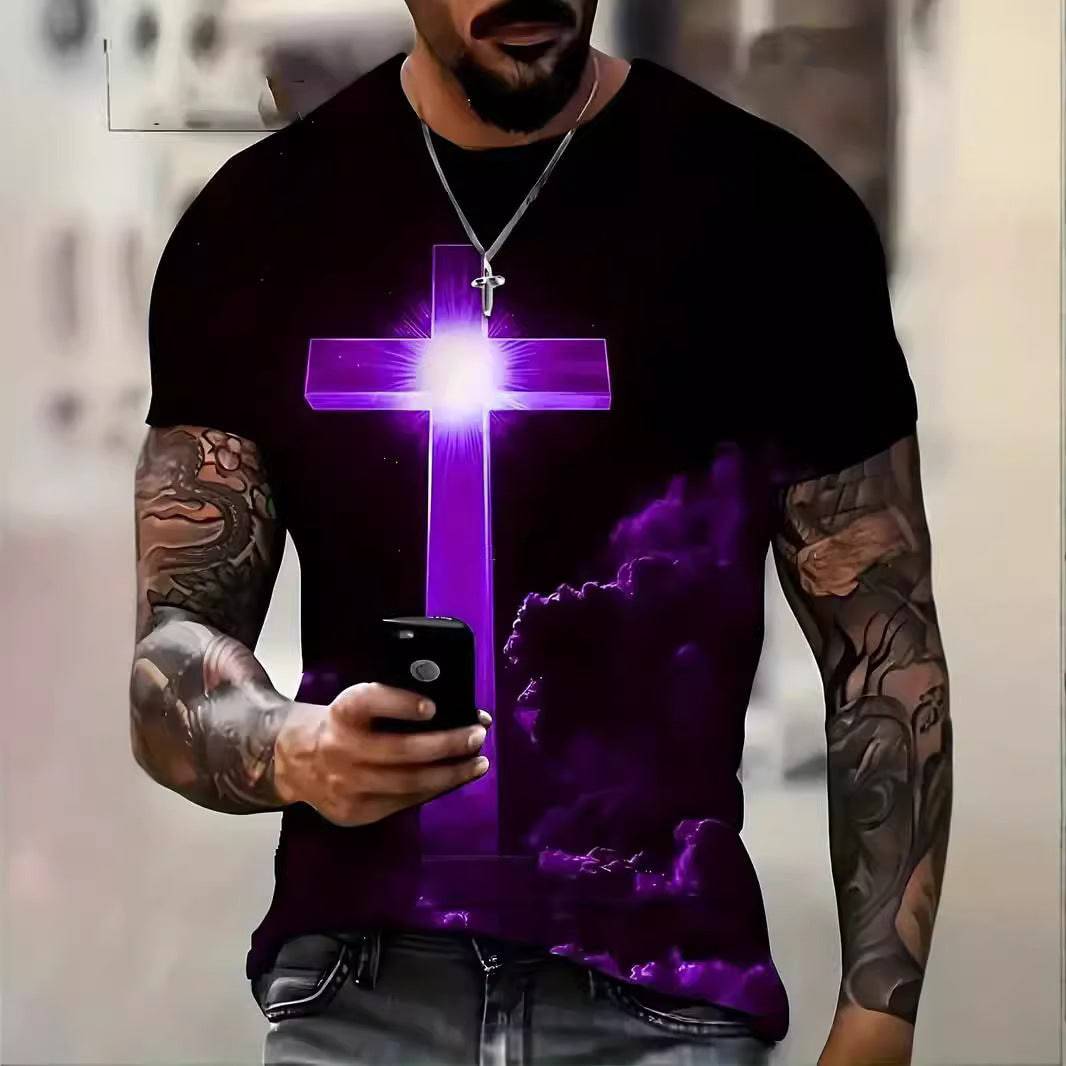 Men's Cross 3D Digital Printing Loose Casual Short Sleeve - Clothing Personality