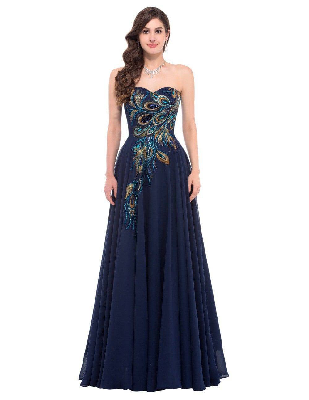 Women's Embroidered Peacock Print Dress Gown - Clothing Personality
