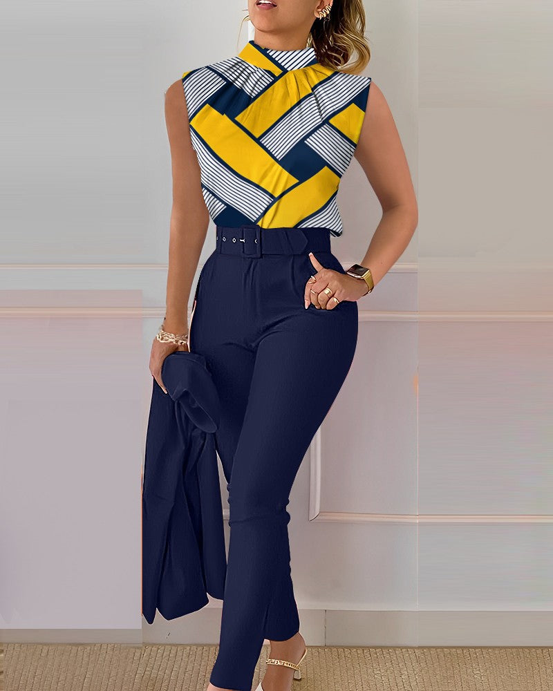 Cute Style Fresh Sweet Women's Printed Sleeveless Fashion Casual Set - Clothing Personality