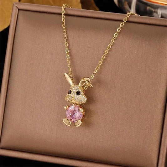Fashion Retro Cute Rabbit Necklace Women's Chain Multicolor Cute Bunny Personality Simple Versatile Pendant Gift - Clothing Personality