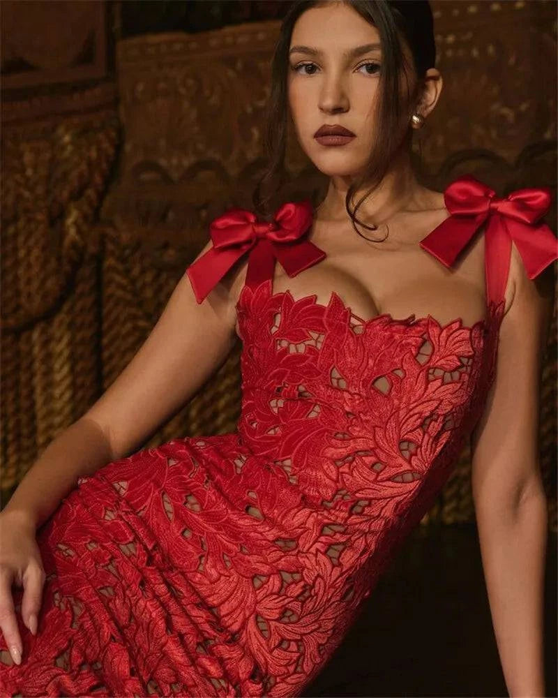 Bows Lace Sexy Maxi Dress For Women - Clothing Personality