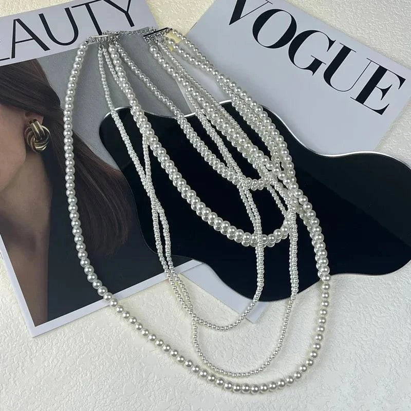 Imitation Pearl Multi-layered Women's Necklace Exaggerated Fashion High Street Club Party Banquet Necklace For Women Jewelry - Clothing Personality