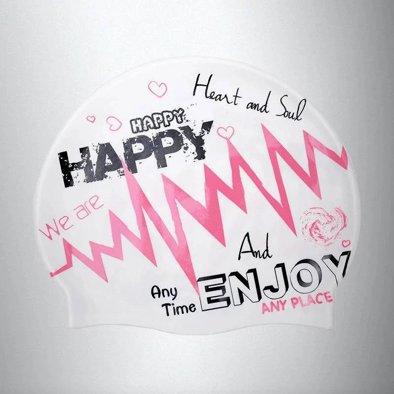 1Pcs New fashionable adult unisex silicone swim cap in one size fits all soft and comfortable ear protection with graffiti print - Clothing Personality