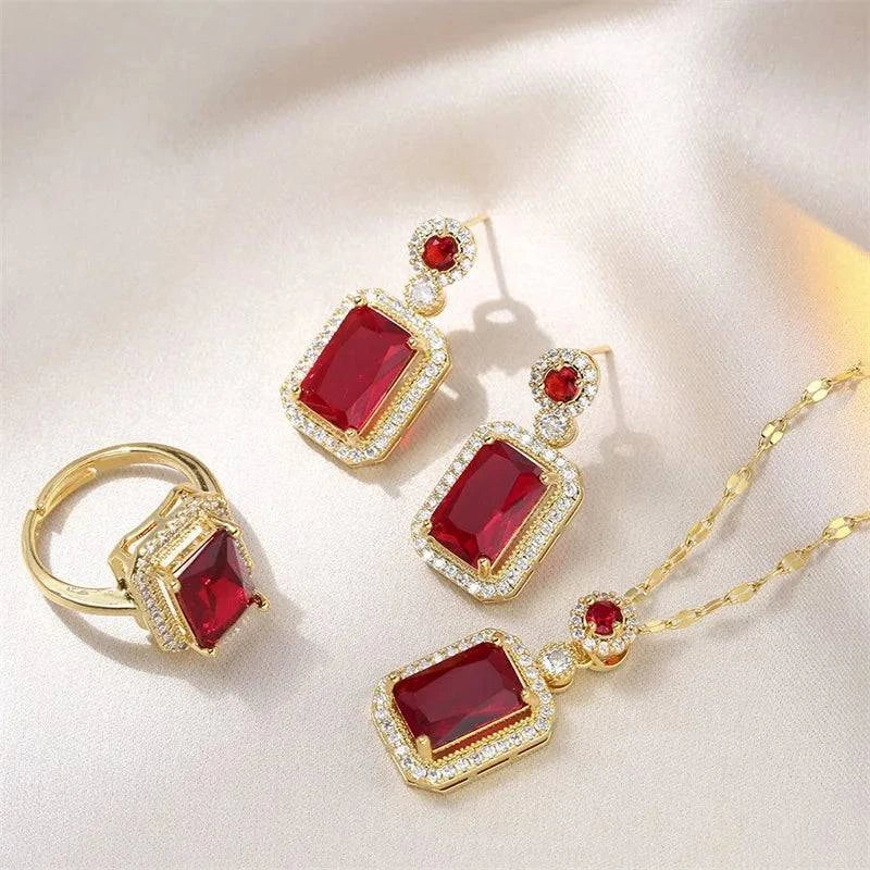 Women's Fashion Cubic Zirconia Necklace Earrings Ring Jewelry Set Girls Anniversary Wedding Valentine's Day Perfect Gift - Clothing Personality