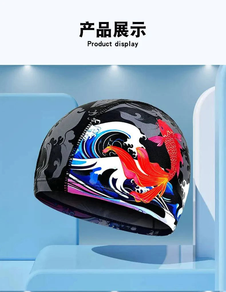 Swimming Caps Quick Dry Breathable Printed Swim Caps for Men Women Long Hair Ear Protection Adult Swimming Caps Pool Accessories - Clothing Personality