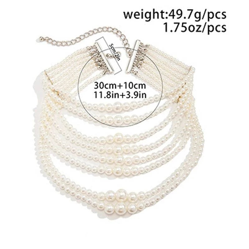 Imitation Pearl Multi-layered Women's Necklace Exaggerated Fashion High Street Club Party Banquet Necklace For Women Jewelry - Clothing Personality