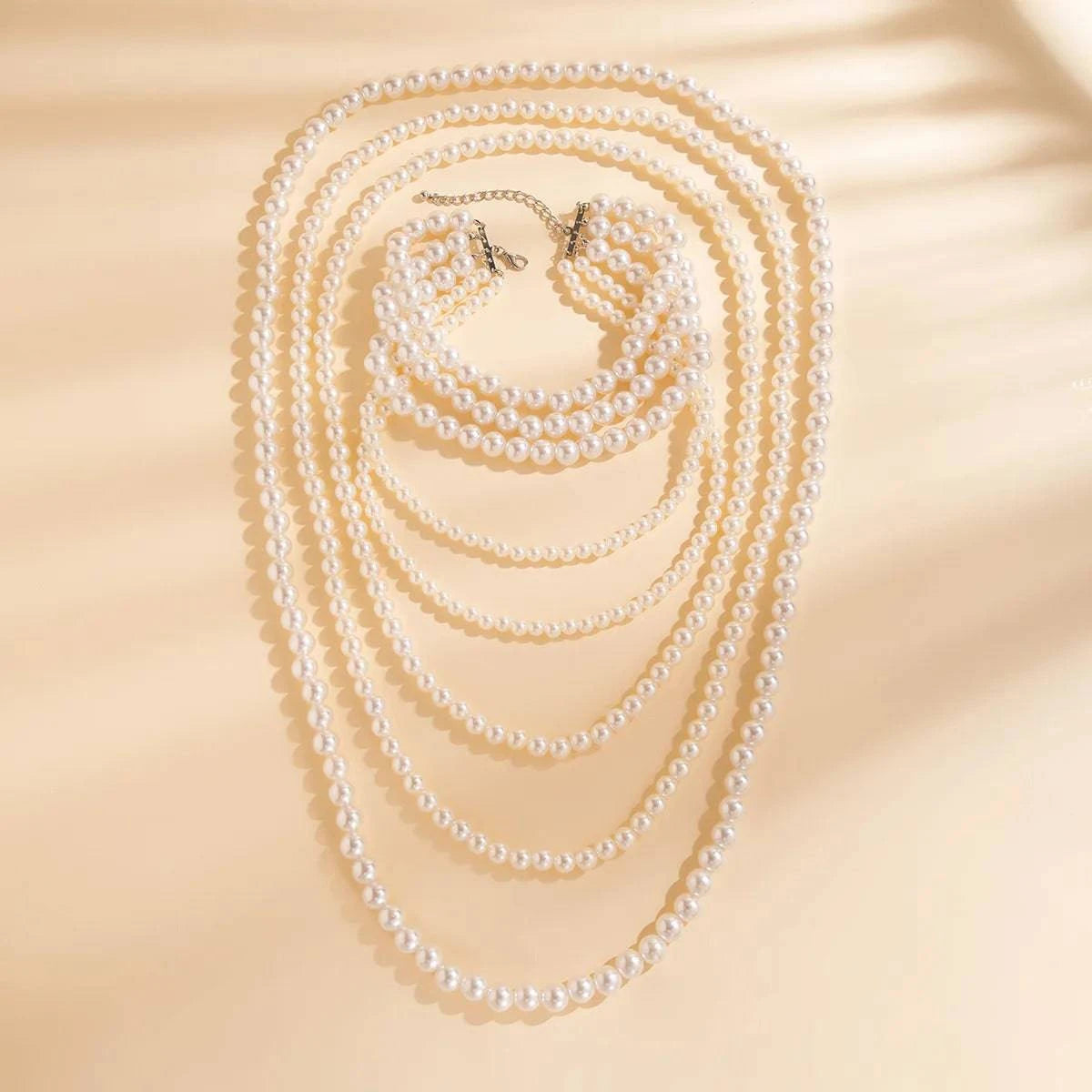 Imitation Pearl Multi-layered Women's Necklace Exaggerated Fashion High Street Club Party Banquet Necklace For Women Jewelry - Clothing Personality