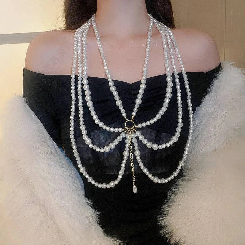 Imitation Pearl Multi-layered Women's Necklace Exaggerated Fashion High Street Club Party Banquet Necklace For Women Jewelry - Clothing Personality