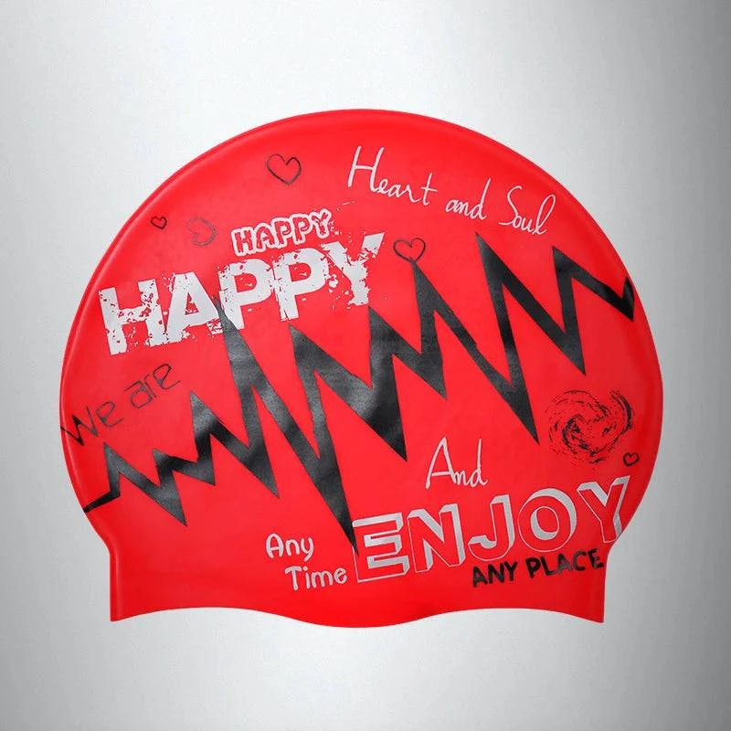 1Pcs New fashionable adult unisex silicone swim cap in one size fits all soft and comfortable ear protection with graffiti print - Clothing Personality