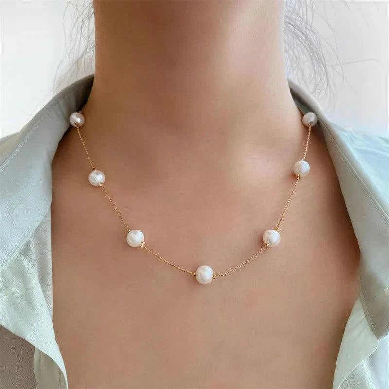 New Beads Women's Neck Chain Kpop Pearl Choker Necklace Gold Color Goth Chocker Jewelry On The Neck Pendant 2024 Collar For Girl - Clothing Personality