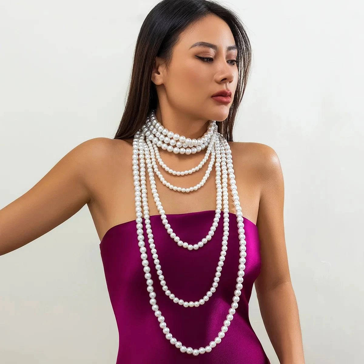 Imitation Pearl Multi-layered Women's Necklace Exaggerated Fashion High Street Club Party Banquet Necklace For Women Jewelry - Clothing Personality
