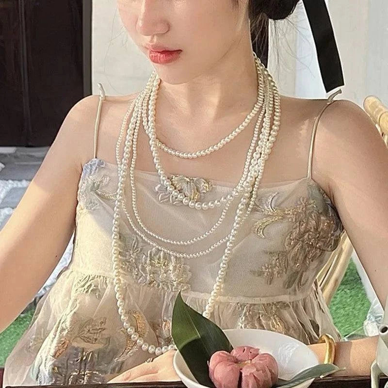 Imitation Pearl Multi-layered Women's Necklace Exaggerated Fashion High Street Club Party Banquet Necklace For Women Jewelry - Clothing Personality