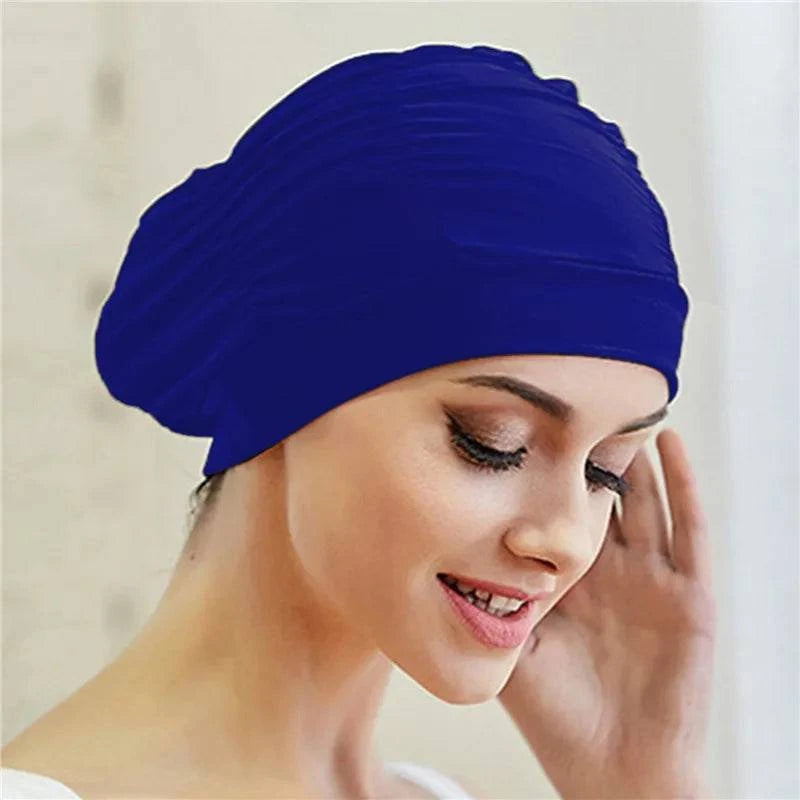 Swimming Hat Women Unisex Girls Long Hair Bathing Cap Swimming Cap Stretch Drape Free Size Swim Pool Sport Elastic Nylon Turban - Clothing Personality