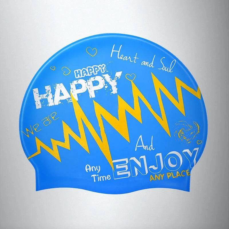 1Pcs New fashionable adult unisex silicone swim cap in one size fits all soft and comfortable ear protection with graffiti print - Clothing Personality