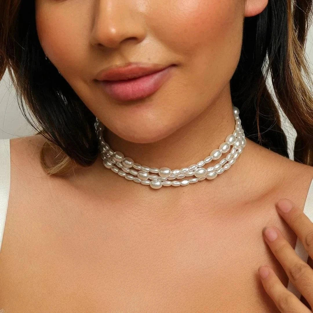 2024 New Simple Baroque Imitation Pearl Chain Choker Necklace Elegant Temperament Beaded Necklace Women's Wedding Party Jewelry - Clothing Personality
