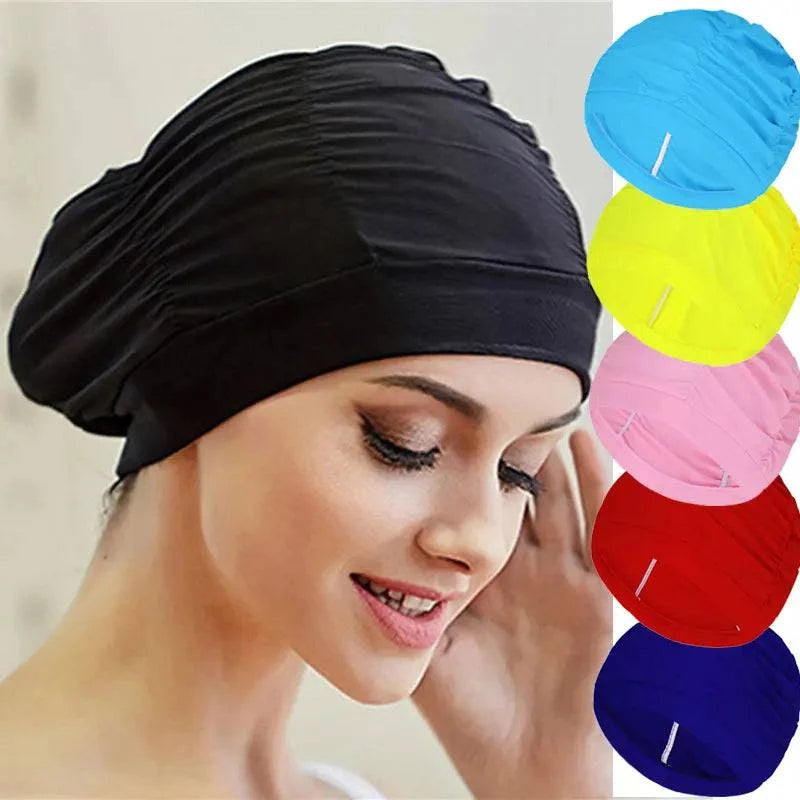 Swimming Hat Women Unisex Girls Long Hair Bathing Cap Swimming Cap Stretch Drape Free Size Swim Pool Sport Elastic Nylon Turban - Clothing Personality