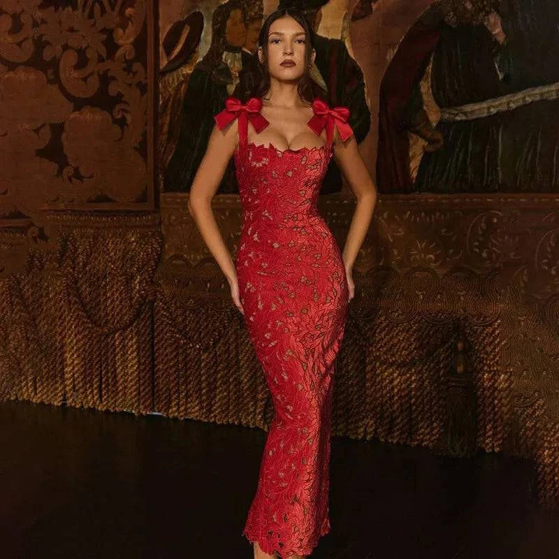 Bows Lace Sexy Maxi Dress For Women - Clothing Personality