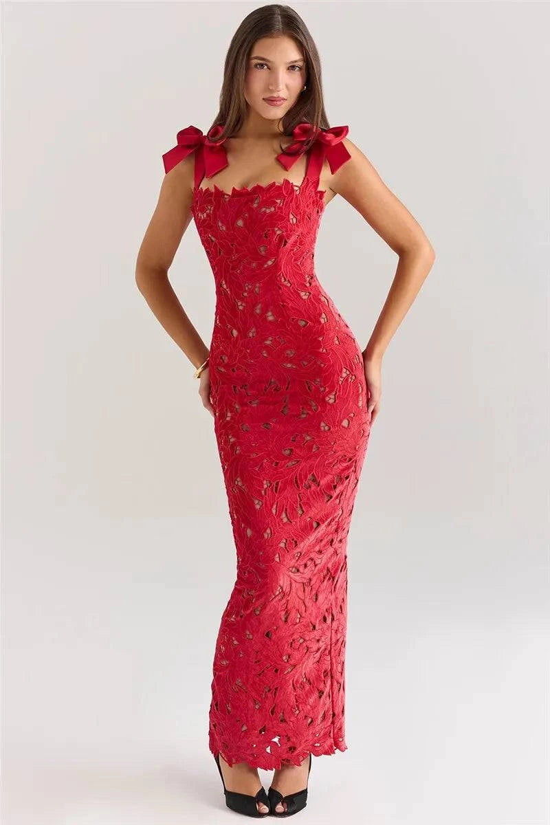 Bows Lace Sexy Maxi Dress For Women - Clothing Personality