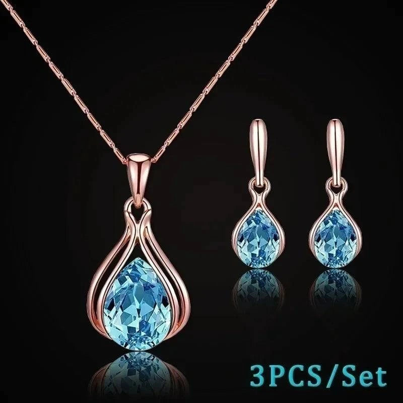 Delysia King 3pcs/set fashion women's blue and green drop necklace earrings set - Clothing Personality