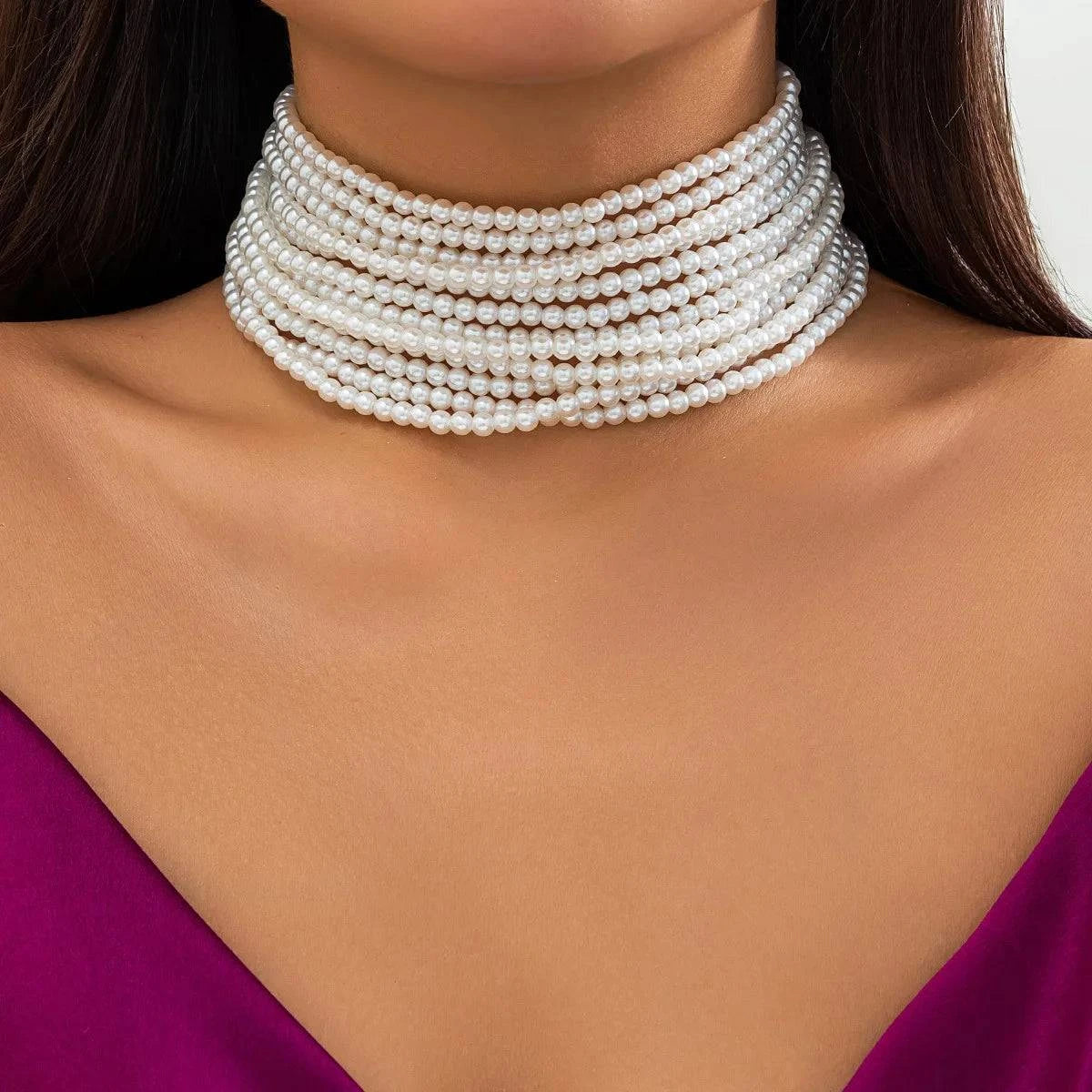 Imitation Pearl Multi-layered Women's Necklace Exaggerated Fashion High Street Club Party Banquet Necklace For Women Jewelry - Clothing Personality