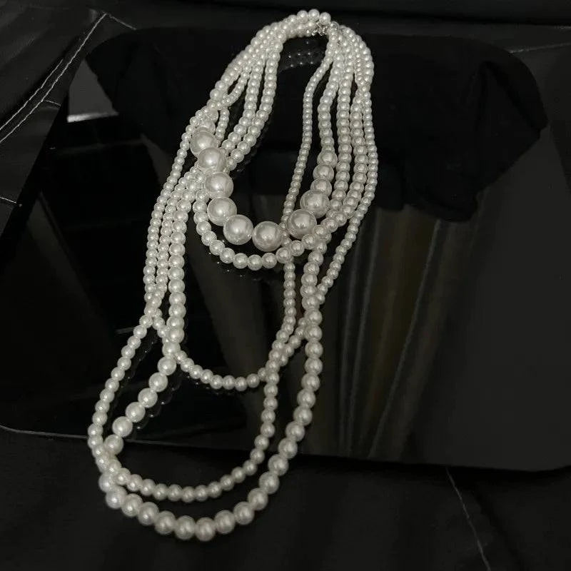 Imitation Pearl Multi-layered Women's Necklace Exaggerated Fashion High Street Club Party Banquet Necklace For Women Jewelry - Clothing Personality