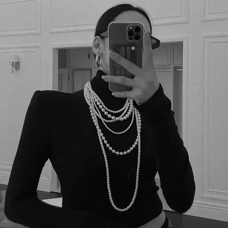 Imitation Pearl Multi-layered Women's Necklace Exaggerated Fashion High Street Club Party Banquet Necklace For Women Jewelry - Clothing Personality