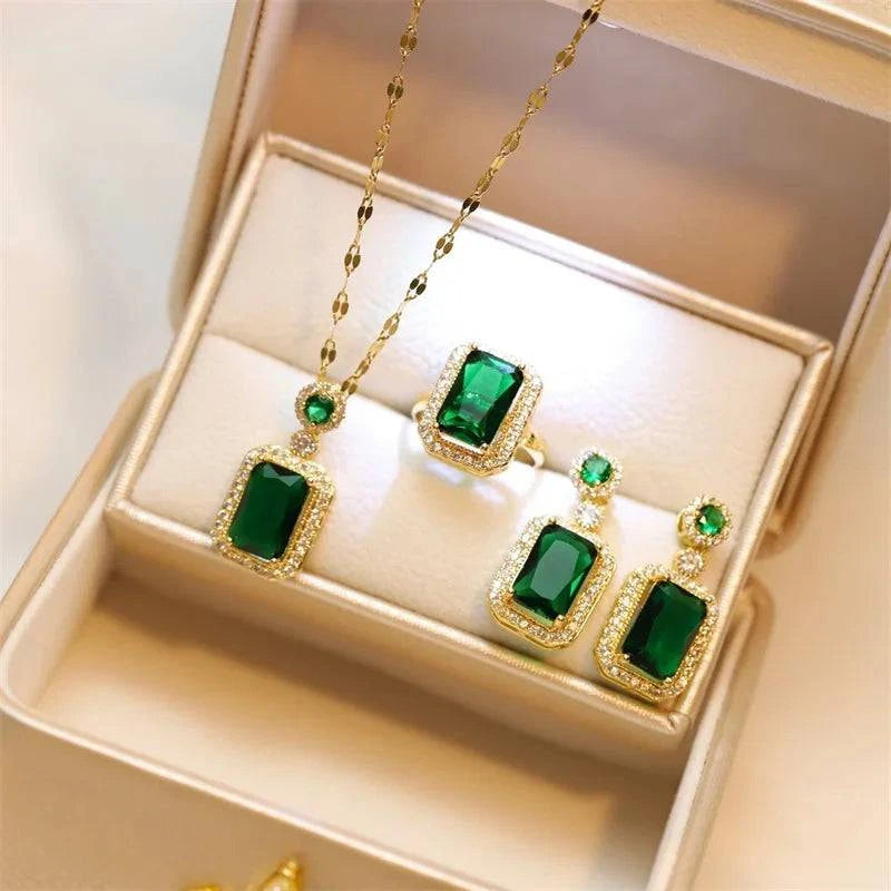 Women's Fashion Cubic Zirconia Necklace Earrings Ring Jewelry Set Girls Anniversary Wedding Valentine's Day Perfect Gift - Clothing Personality