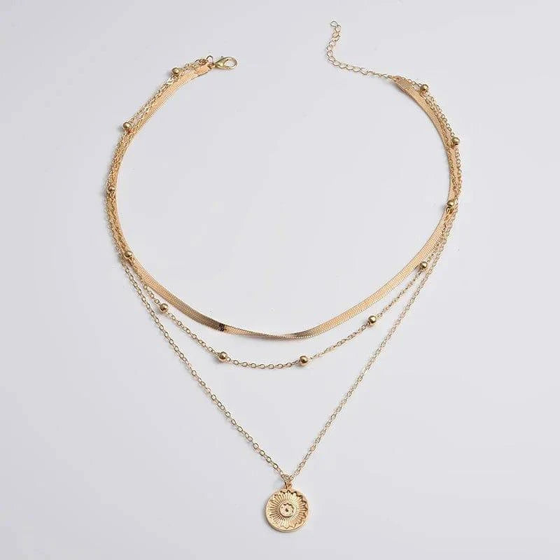925 Sterling Silver Three-Layer Round Necklace Simple Snake Chain Charm Ball Chain Party Wedding Gift Women's Exquisite Jewelry - Clothing Personality