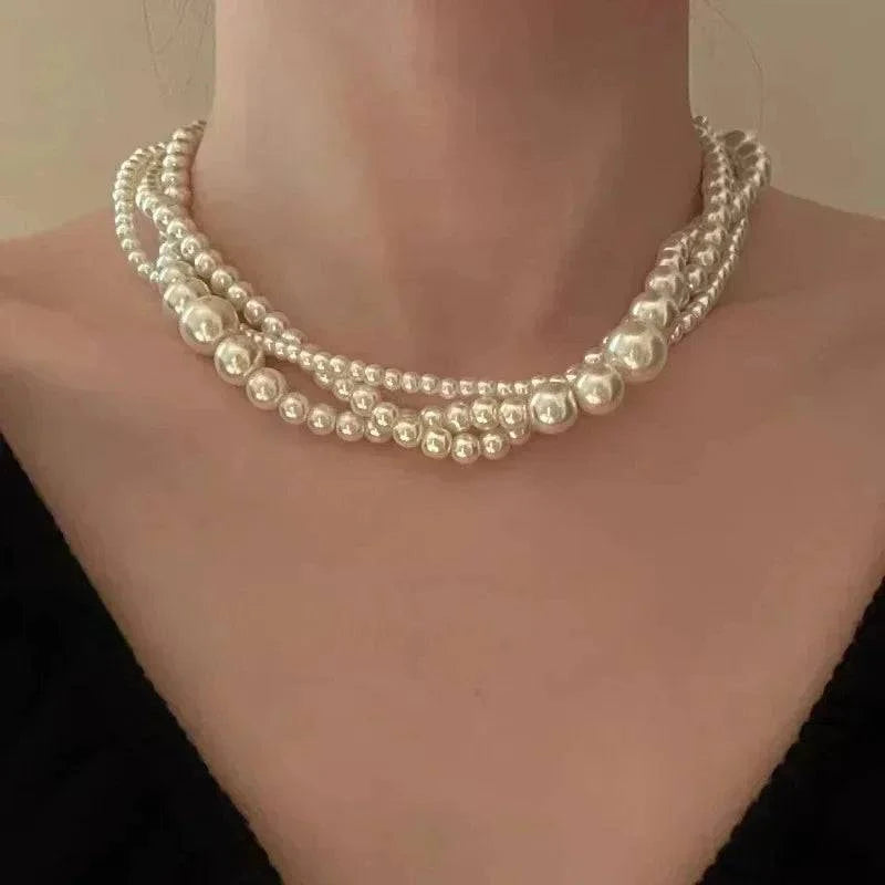 Imitation Pearl Multi-layered Women's Necklace Exaggerated Fashion High Street Club Party Banquet Necklace For Women Jewelry - Clothing Personality