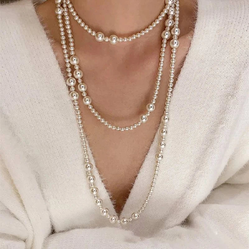 Imitation Pearl Multi-layered Women's Necklace Exaggerated Fashion High Street Club Party Banquet Necklace For Women Jewelry - Clothing Personality