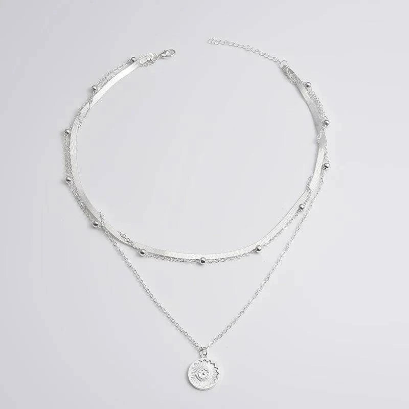 925 Sterling Silver Three-Layer Round Necklace Simple Snake Chain Charm Ball Chain Party Wedding Gift Women's Exquisite Jewelry - Clothing Personality