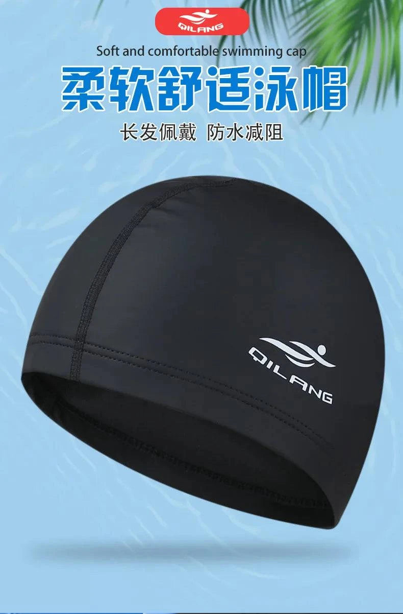 Swimming Caps PU Waterproof Unisex Women Men Swim Hat Stretch Elastic Swimming Pool Accessories Swimming Cap Ear Protection - Clothing Personality