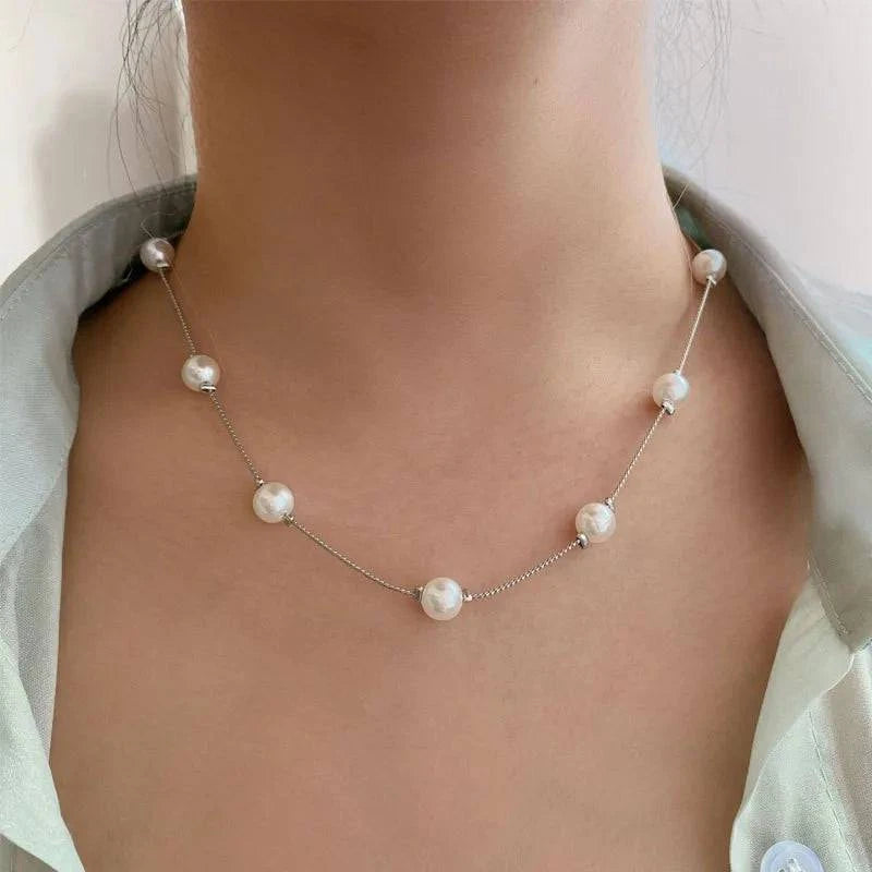 New Beads Women's Neck Chain Kpop Pearl Choker Necklace Gold Color Goth Chocker Jewelry On The Neck Pendant 2024 Collar For Girl - Clothing Personality