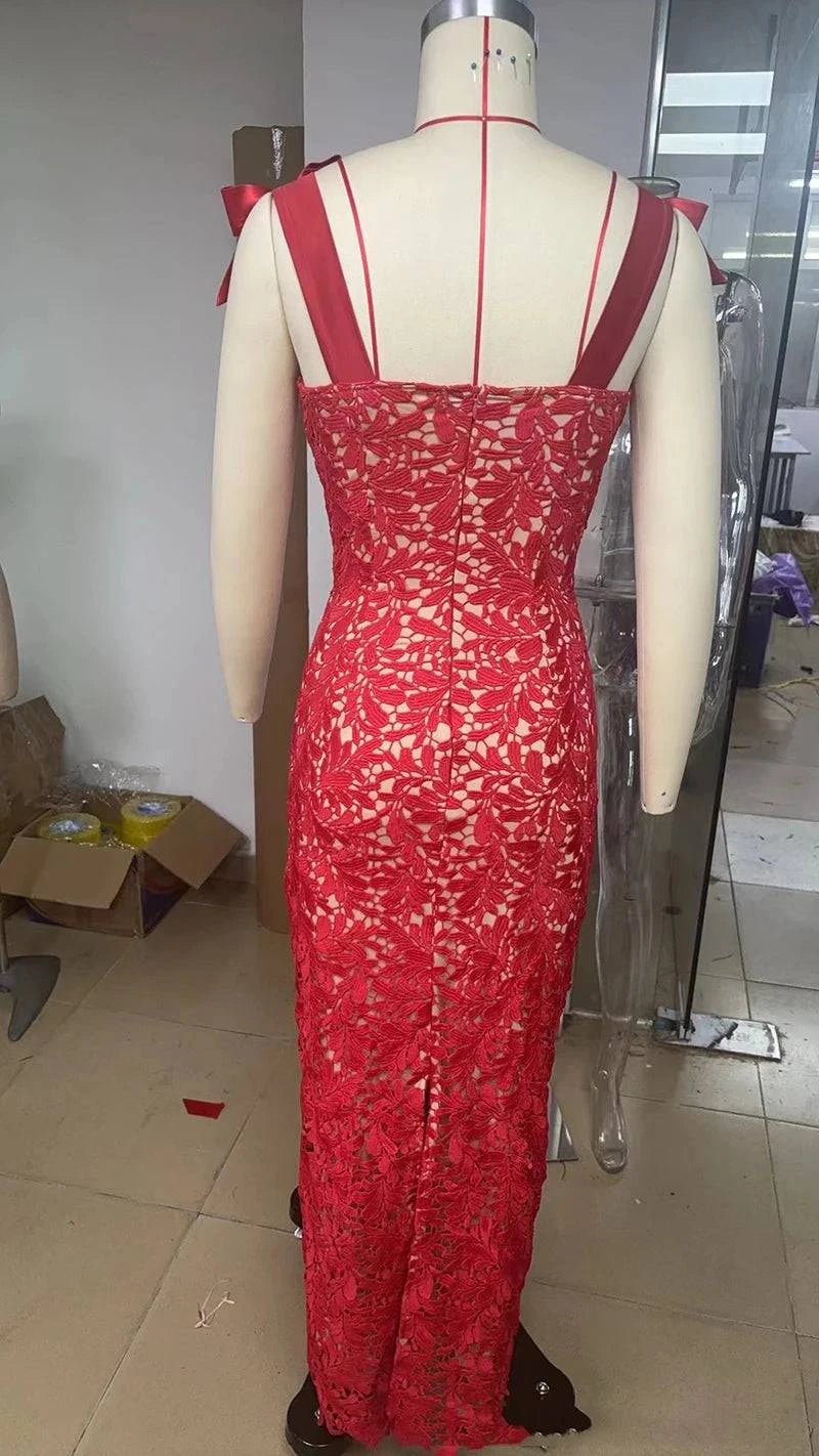 Bows Lace Sexy Maxi Dress For Women - Clothing Personality