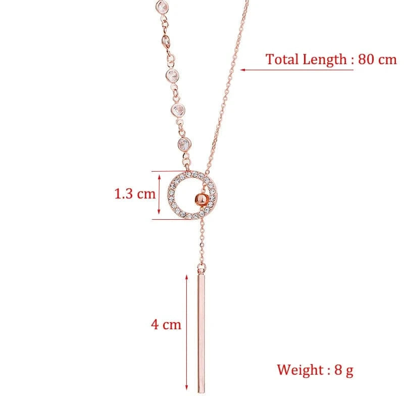 Women's Fashion Y Chain Pendant Necklaces Shiny Micro Crystal Round Circle Drop Female Trendy Necklace Accessories - Clothing Personality