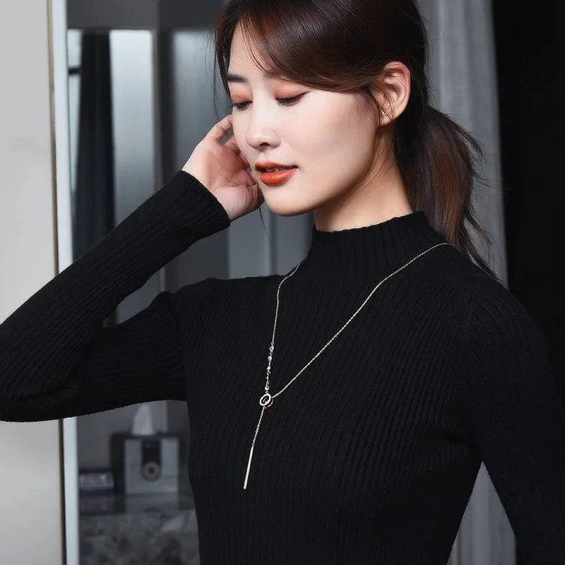 Women's Fashion Y Chain Pendant Necklaces Shiny Micro Crystal Round Circle Drop Female Trendy Necklace Accessories - Clothing Personality