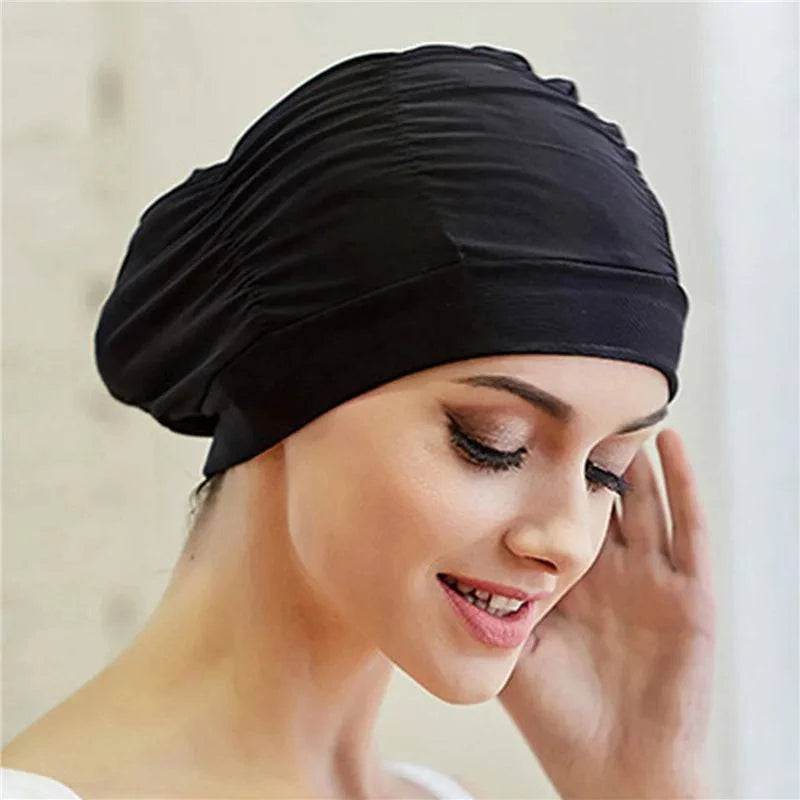 Swimming Hat Women Unisex Girls Long Hair Bathing Cap Swimming Cap Stretch Drape Free Size Swim Pool Sport Elastic Nylon Turban - Clothing Personality
