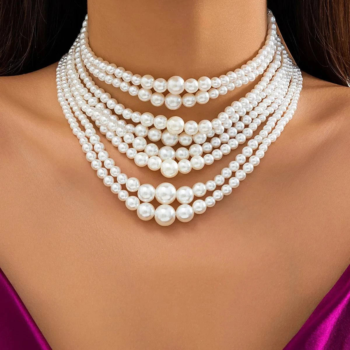 Imitation Pearl Multi-layered Women's Necklace Exaggerated Fashion High Street Club Party Banquet Necklace For Women Jewelry - Clothing Personality