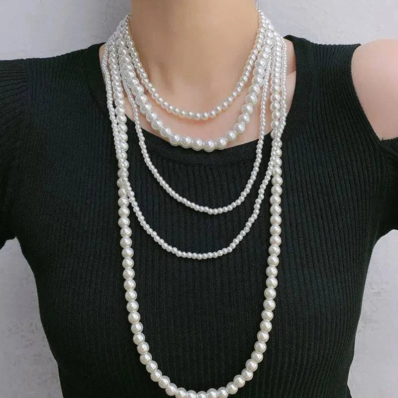 Imitation Pearl Multi-layered Women's Necklace Exaggerated Fashion High Street Club Party Banquet Necklace For Women Jewelry - Clothing Personality