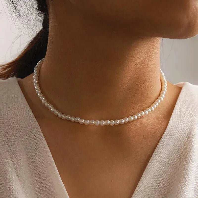 New Beads Women's Neck Chain Kpop Pearl Choker Necklace Gold Color Goth Chocker Jewelry On The Neck Pendant 2024 Collar For Girl - Clothing Personality