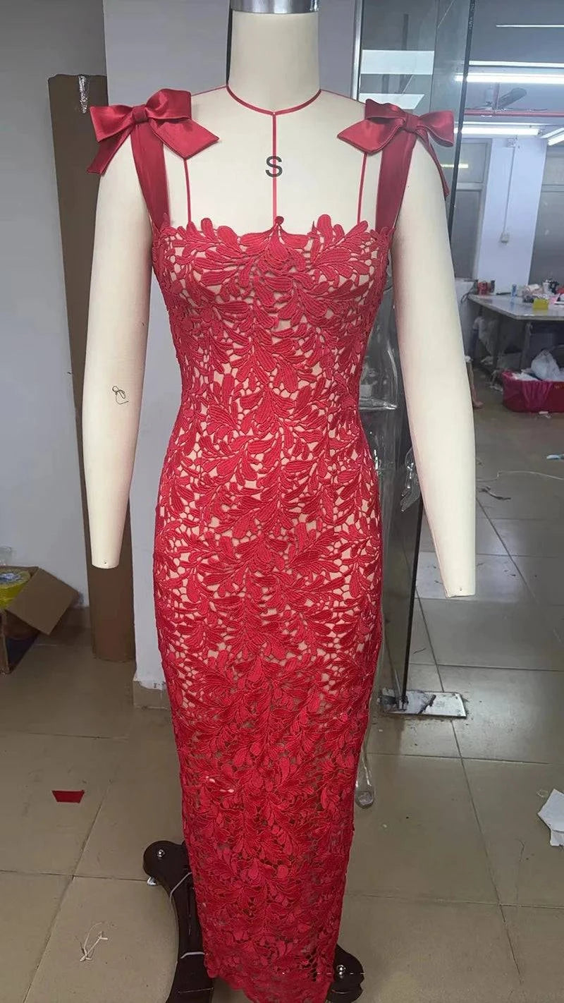Bows Lace Sexy Maxi Dress For Women - Clothing Personality