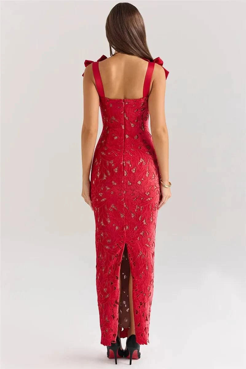 Bows Lace Sexy Maxi Dress For Women - Clothing Personality