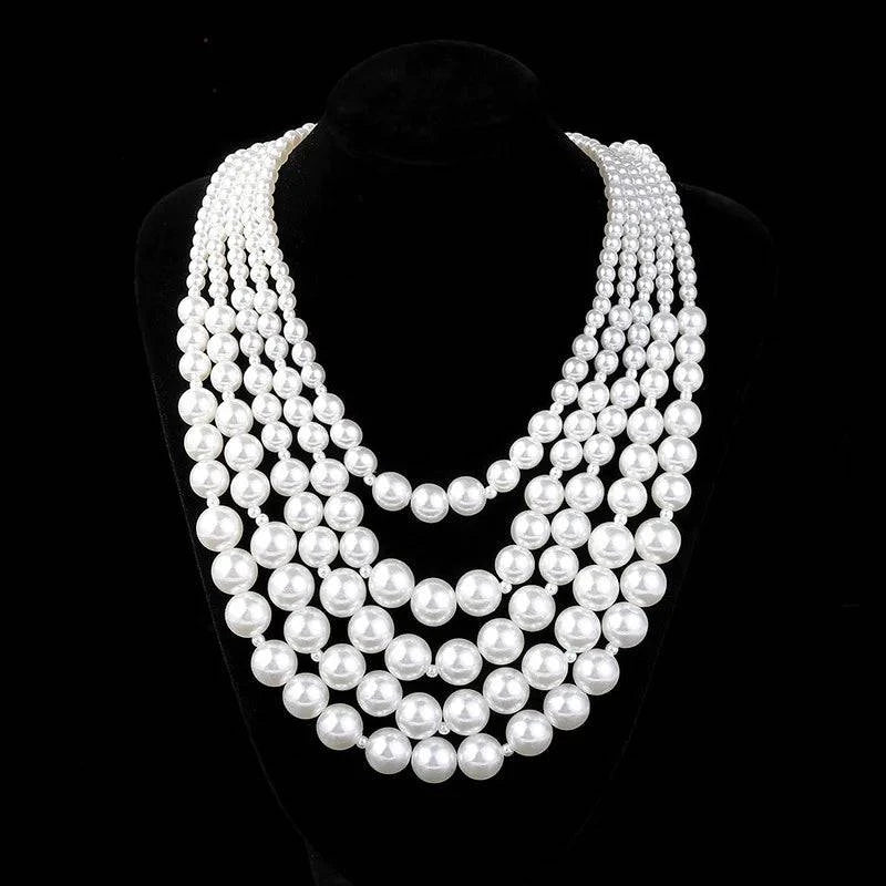 Imitation Pearl Multi-layered Women's Necklace Exaggerated Fashion High Street Club Party Banquet Necklace For Women Jewelry - Clothing Personality
