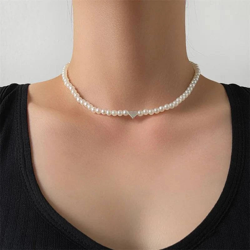 New Beads Women's Neck Chain Kpop Pearl Choker Necklace Gold Color Goth Chocker Jewelry On The Neck Pendant 2024 Collar For Girl - Clothing Personality